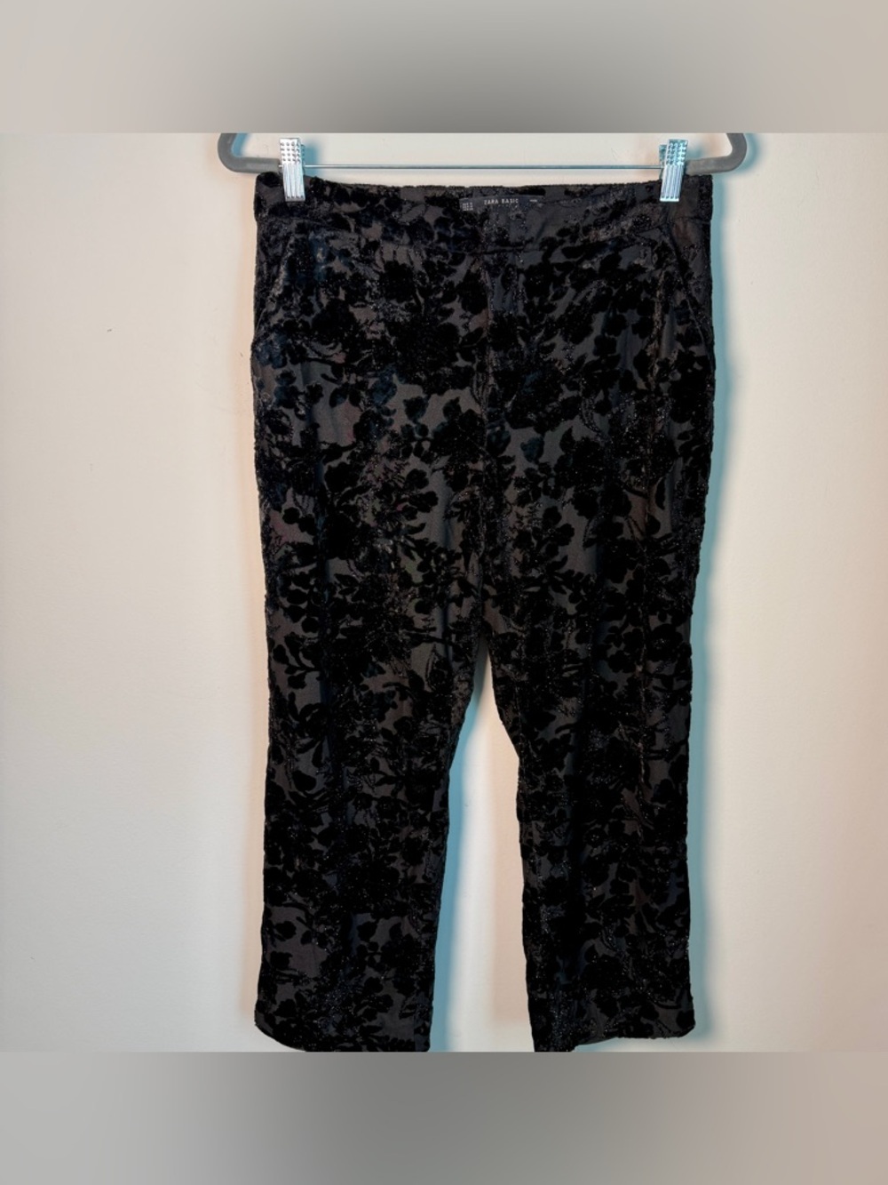 Zara Basic Collection Black Velvet Burnout Crop Pants Size M — Whimsigoth Witchy
